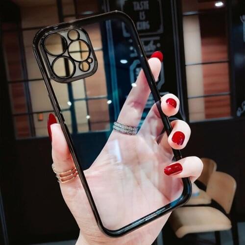 Luxury Classic Square Frame Plating Clear Phone Case For iPhone 12 11 Pro Max Mini X XS XR 7 8 Plus SE 2020 Soft Silicone Cover