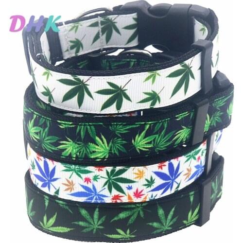 DHK 1'' 25mm Dog Collar Leaf Personalized Adjustable High Quality Ribbons Pet Collars C1956