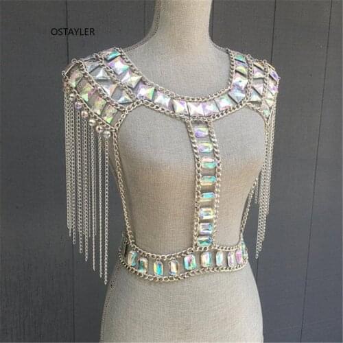 2019 Luxury Metal Alloy Rhinestone Vest Harness Sexy Body Chain Women Shoulder Fringe Body Jewelry WOmen Dance Show Accessories