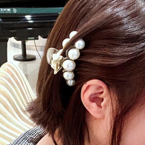 Women Big Fake Pearl Hair Clips Crab Transparent Plastic Hair Clamp Claw Hairgrip Hairpins Barrettes Girl Hair Accessories