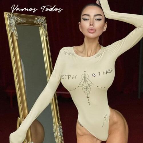 Vamos Todos 2021 Spring Summer Print O-Neck Slim Bodysuit For Women Long Sleeve Sexy Bottoming Women Clothing Casual Clothes