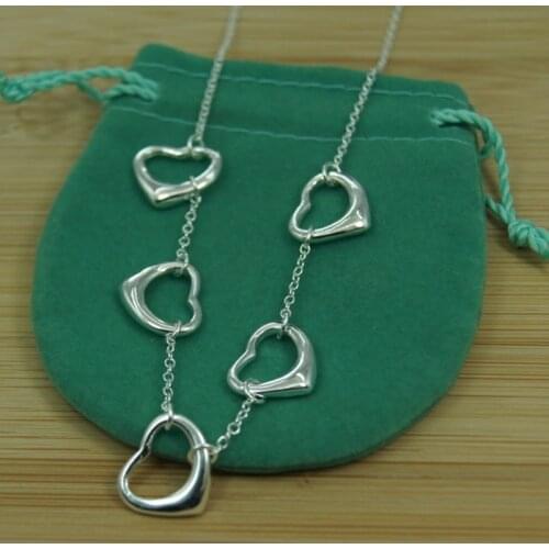 New 925 Silver Five Heart Pendant Necklace For Women Wedding Fashion Charm Jewelry Gifts