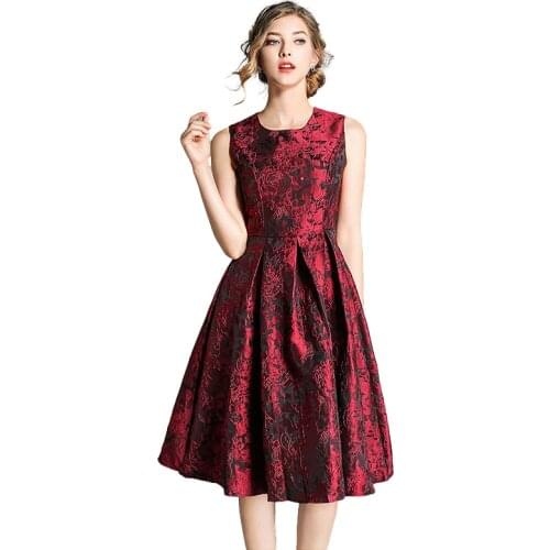 BunniesFairy 2020 Autumn Winter Audrey Hepburn Style Vintage Burgundy Jacquard Floral High Waist Women Vest Dress Tutu Plus Size