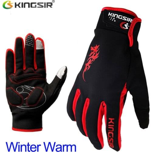 KINGSIR Winter Warm Bike Gloves Waterproof Windstopper Snow Racing Cycling Gloves Full Finger Men Women ciclismo down hill XXL