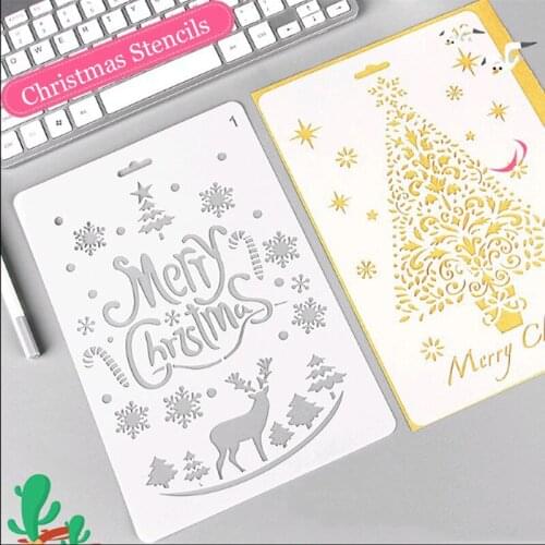 1pc Christmas Stencils for DIY Cards Journal/Notebook/Diary/Stamps for Scrapbooking Hollow PP Plastic School Stationery
