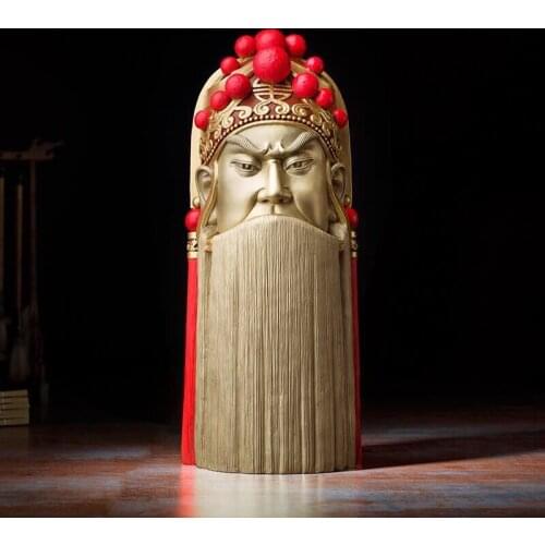 16.9inches China Art Deco Pure Brass Beijing Opera facial makeup Guan Gong sculpture Decoration Home Furnishings Gift Statue