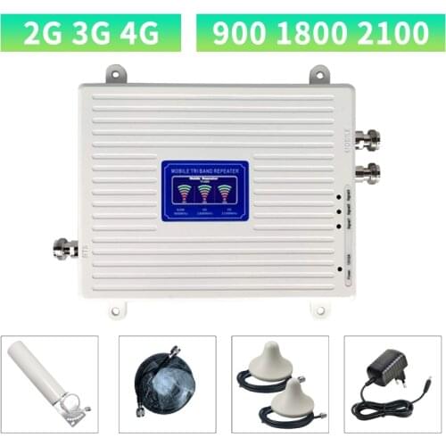 2G 3G 4G 900 1800 2100 Tri Band Cellular Repeater GSM DCS WCDMA Signal Booster Mobile Signal Amplifier 2 Indoor Antennas Set