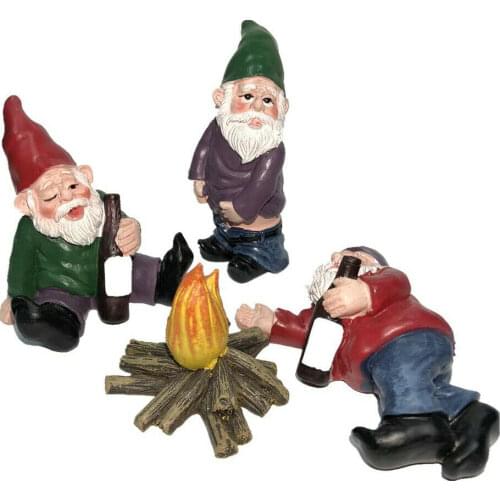 4pcs Fairy Drunk Garden Gnomes Figurines Miniature Resin Garden Landscape Mini Dwarf Bonfire Statues Ornaments Lawn Decoration