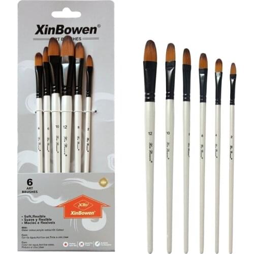 6 nylon wood wool watercolor handle paint brush sets learning DIY acrylic oil painting painting supplies