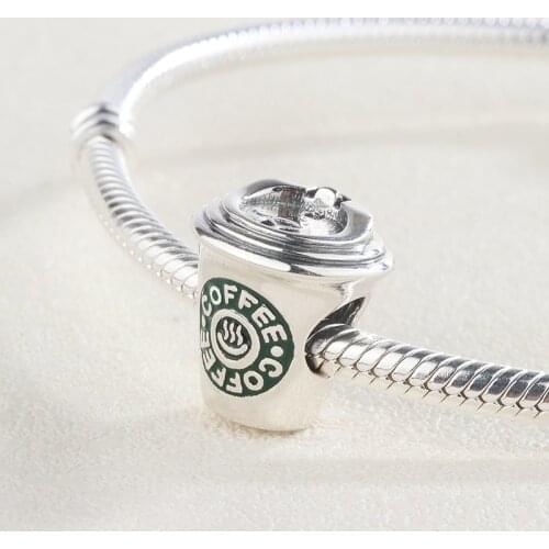 925 Sterling Silver Enamel Cartoon Mini Coffee Pendant Charm Bracelet DIY Jewelry Making For Original Pandora Accessories