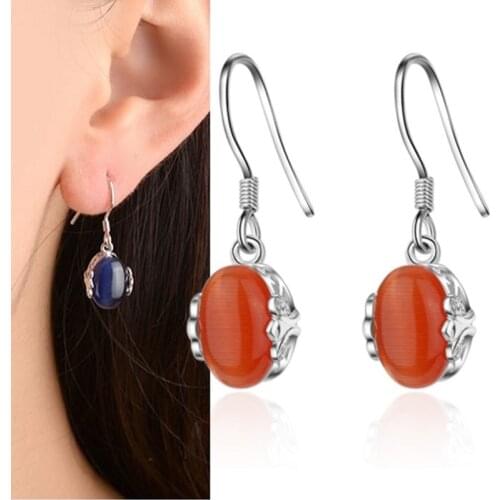 925 sterling silver drop earrings natural Opal green red color Christmas gift opal earrings for women 2019 black friday deals