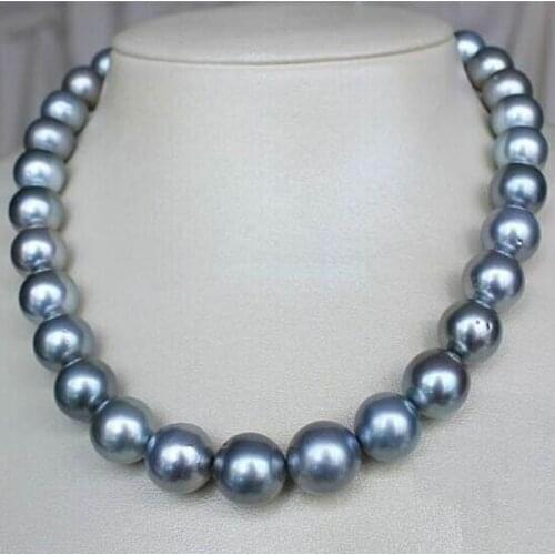 AAA11-12 MM Round Natural South Sea Gray Pearl Necklace 17 " 14 K gold