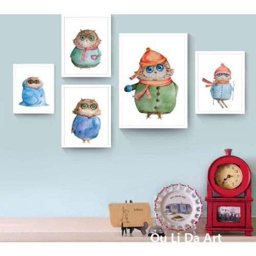 No frame cartoon cute owl ski swon canvas printings oil painting printed on canvas home Kid room wall art decoration picture