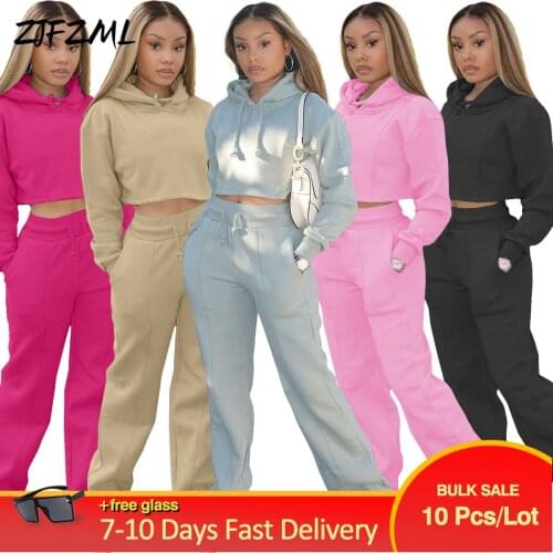 Bulk Items Wholesale Lots Womens Sport Suit 2021 Autumn Winter Drawstring Hooded Full Sleeve Sweatshirt+jogger Pant Tracksuit