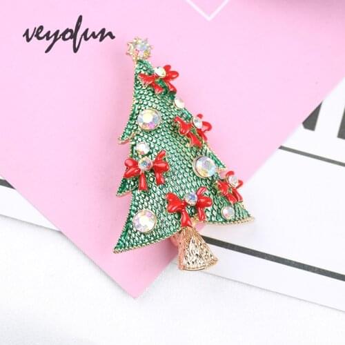 Veyofun Christmas Tree Rhinestone Brooches Enamel Pins Bags Badge Gift