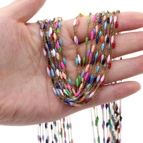 1 Meter Fashion Handmade Stainless Steel Chain Stone Beads Chains For Jewelry Making DIY Necklace Bracelet Anklet Accessories