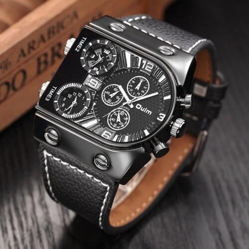 OULM 2021 Men Watches Mens Quartz Casual Leather Strap Wristwatch Sports Man Multi-Time Zone Military Male Watch Clock relogios
