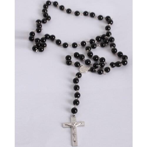 Brand New Mens Cross Pendant Black Rosary Beads Necklace Drop Shipping