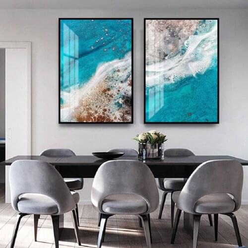 Blue Ocean Coastal Canvas Painting Sea Beach Landscape Art Poster Print Nordic Modern Wall Picture for Living Room Decoration