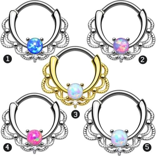 16G 1.2mm Opal Gem Septum Rings G23 Titanium Piercing Nose Hot Opal Ear tunnel 5 Choice