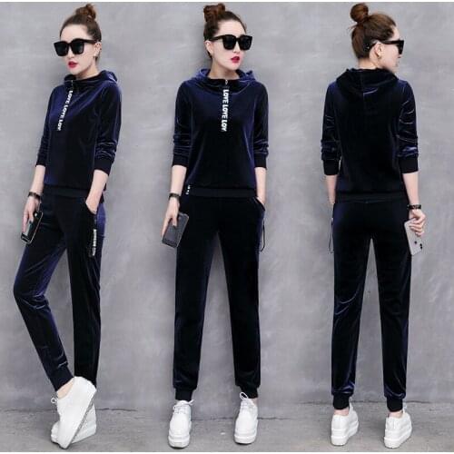 Gold velvet leisure suit womens spring and autumn new spring and autumn fashion leisure Korean sweater two-piece TB1825