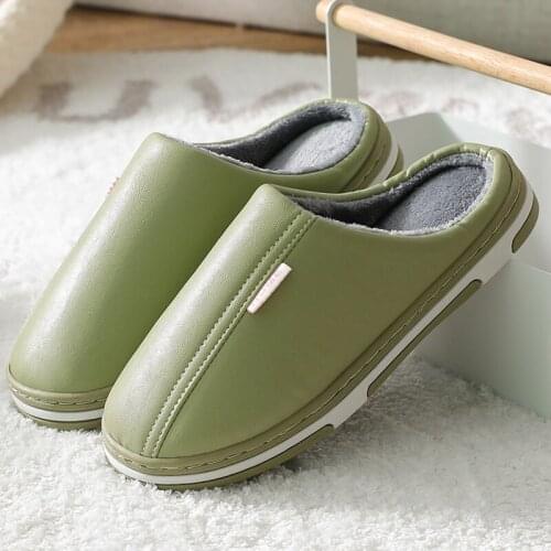 Ousefu Leather Slippers For Women Concise home slippers Memory foam soft waterproof anti-slip Slippers Wooden floor Shoes