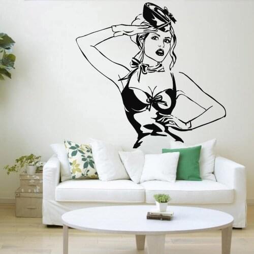 Beautiful Girl Wall Decal For Living Room Sexy Pin Up Woman Stewardess Vinyl Wall Sticker For Bedroom Nodic Home Decoration 3196