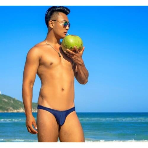 Sexy blue black men swimwear bikinis pouch hot gay men swim trunks briefs man tight ultra low waist half pack hip swimsuit trunk