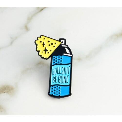 MINGQI New Cartoon "BULLSHIT BE GONE"Blue Spray Bottle Brooch Cleaner Spray Enamel Pin Coat bag Badge Women jewelry accessories
