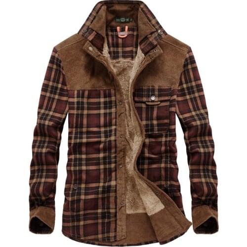 Mens Shirts Tooling Plaid Fleece Plus Thick Velvet Cotton Casual Retro Slim Fit Long Sleeve Jacket Streetwear Drop Shipping