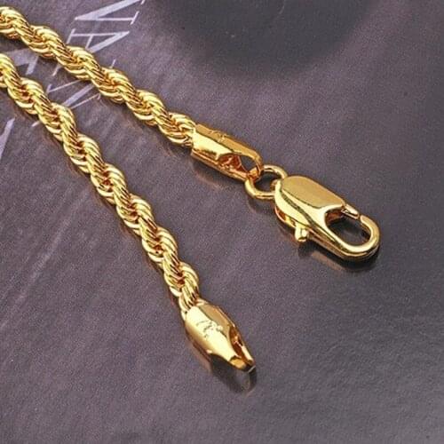 Twisted Yellow Gold Filled Necklace Men Women Rope Chain Jewelry 23.6" Length