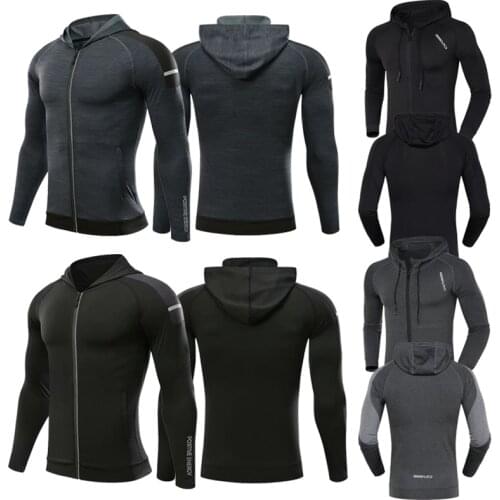 Gym Mens Running Hoodies Male Fitness Sport Jacket Workout Coat Sportswear Jogging Hooded Shirt Outdoor Sweatshirt