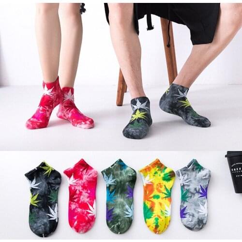 Maple Leaf Tie Dye Women Sock Thin Ladies Boat Socks Colorful Casual Hip Hop Cotton Sox Girls Spring Trendy Skateboard Skarpetki