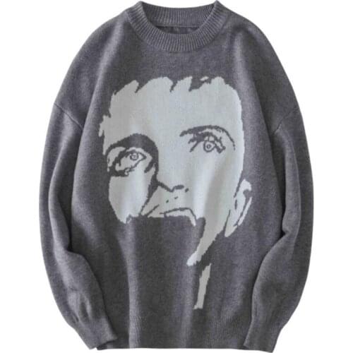 2021Autumn Mens Casual Streetwear Harajuku Sweater Cartoon pattern solid color Knitted Sweater Pullover