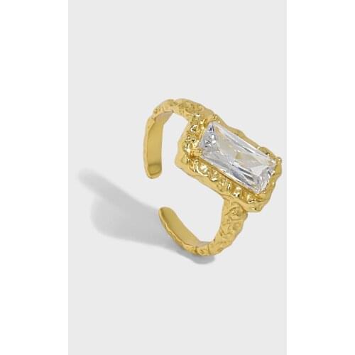 Authentic 925 Sterling Silver Fine Jewelry White /Gold Foil Texture Square Zircon AAAA+ Ring