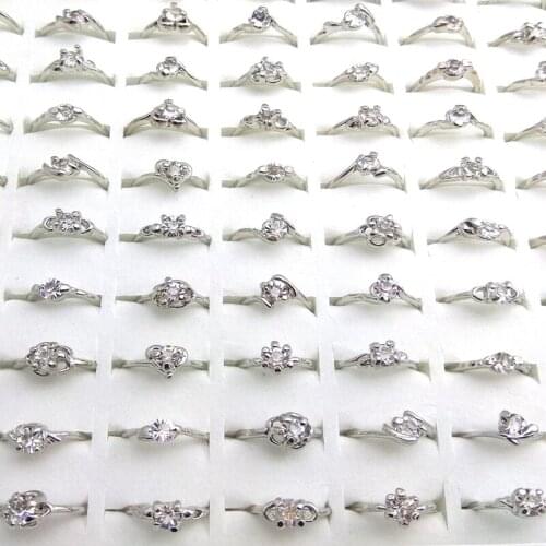 Romantic Silver Color Transparent Zircon Finger Ring CZ Crystal Wedding Bands For Women 50pcs/lot