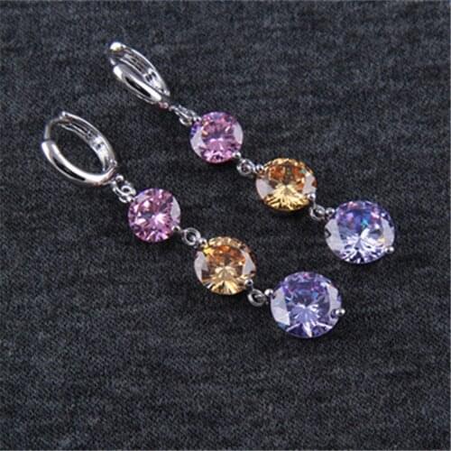RONGQING 6 Pairs/lot Multicolor AAA Round Zircon Earrings for Girls Summer Crystal Earrings Wholesale