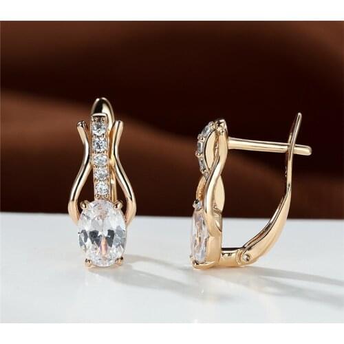 Rose Gold Color Hoop Earrings White Zircon Red Crystal Small Earrings Vintage Black Oval Stone Earrings For Women Bridal Jewelry