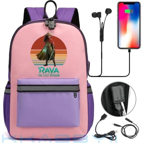 Raya and The Last Dragon Teenagers Backpack USB Charging Printing School Backpack Laptop Knapsack Female Travel Daily Mochila