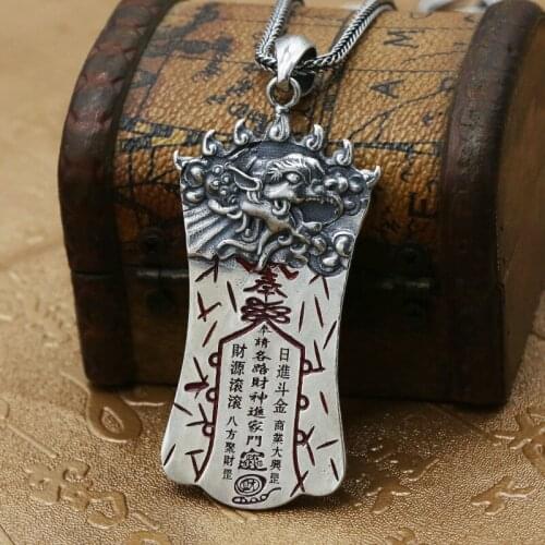 S925 Sterling Silver Jewelry Thai Silver Retro Enamel Pendant Mens Personality Evil Spirits Pendant Gossip With Peace Fall