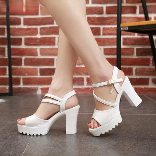 Summer high heels sandals women thick platform shoes Woman Cross Platform Sandals Roman Ladies Shoes Gladiator Heel Pumps white