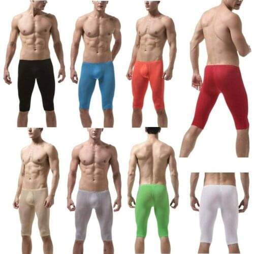 Men Legging Shorts Ice Silk Boxers Shorts Ultra-thin Mens Pajama Pants Underwear Man Panties See Through Sleep Bottoms Underpant