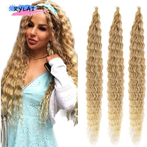 30" Deep Wave Crochet Braiding Hair Synthetic Ombre Extensions Afro Curls Twist Crochet Tress Hair Afrolokons For Weaving