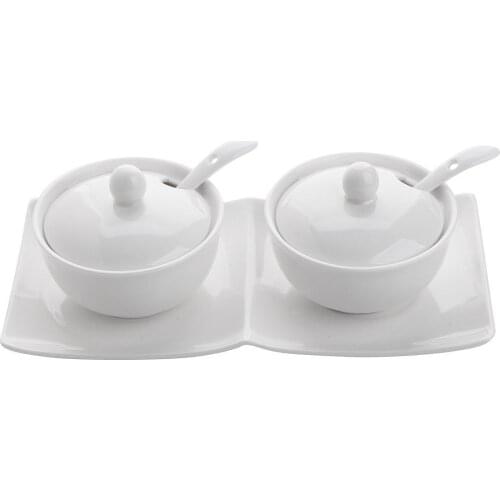 LVN PORCELAIN 2-PIECES SPICE kitchen mother seasoning set salt shaker pepper bowl tableware wooden bamboo