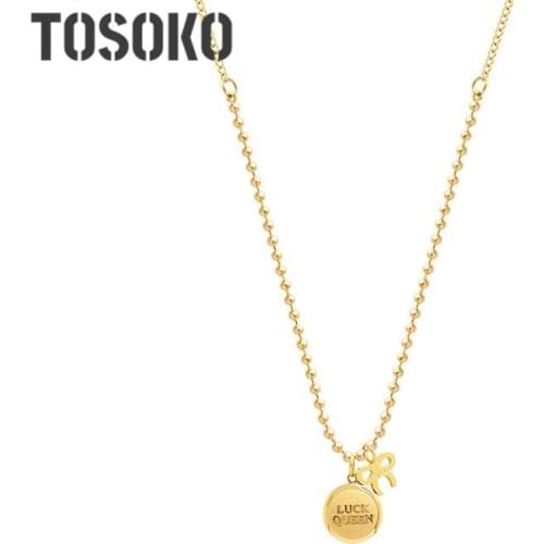 TOSOKO Stainless Steel Jewelry Lucky Queen Bow Little Golden Bean Pendant Sweater Necklace BSP840