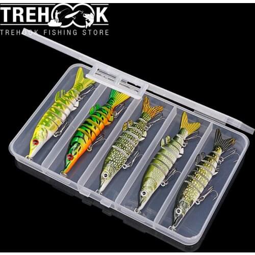 TREHOOK 5pcs Pike Wobblers Set Of Lures For Pike Fishing 10cm 8.7g Sinking Jointed Bait Swimbait Crankbaits Fishing Tackle Box