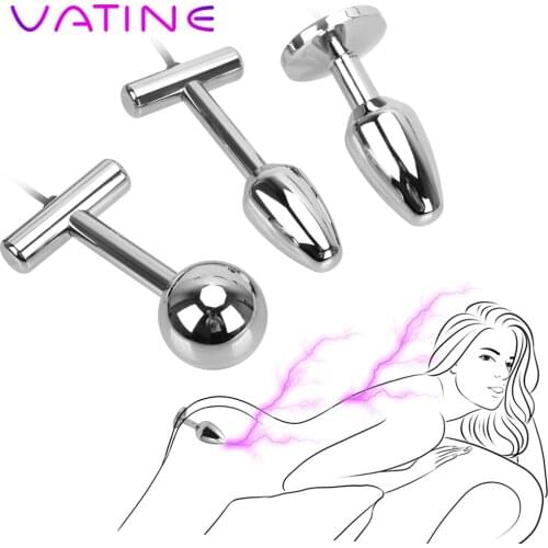 VATINE Electro Shock Metal Anal Beads Prostate Massage Butt Plug G Spot Vaginal Tight Adult Products Sex Toy for Women