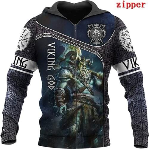 Viking Tattoo 3D Hoodies Printed Harajuku Coat Jacket Men For Women Fashion Zipper hoodies Drop Shipping 09