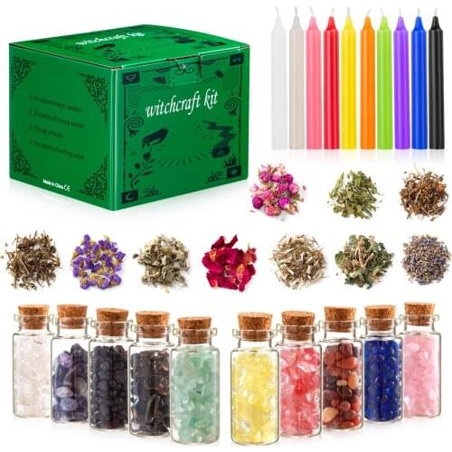 Magic Witch Toolkit Dried Flower Witchcraft Supplies Vanilla Candle Set Crystal Stone Dried Flower Prayer Supplies Heathly