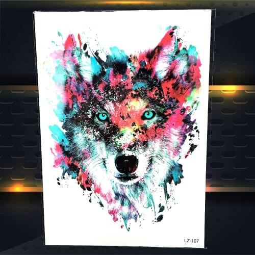 Flash Temporary Tattoo Water Color Drawning Shiny Eye Wolf Tatoo For Men Women Henna Waterproof Graffiti Fake Arm Tattoo Sticker
